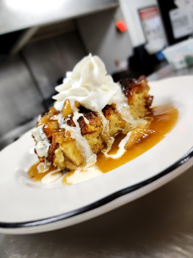 Bread pudding with caramel sauce