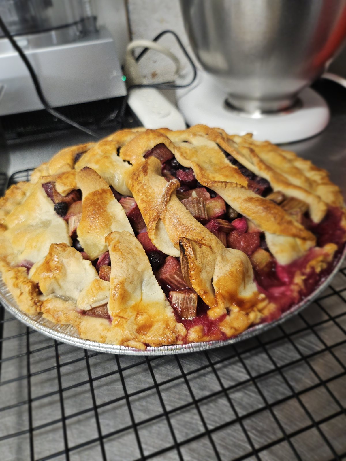 Homemade berry rhubarb pie